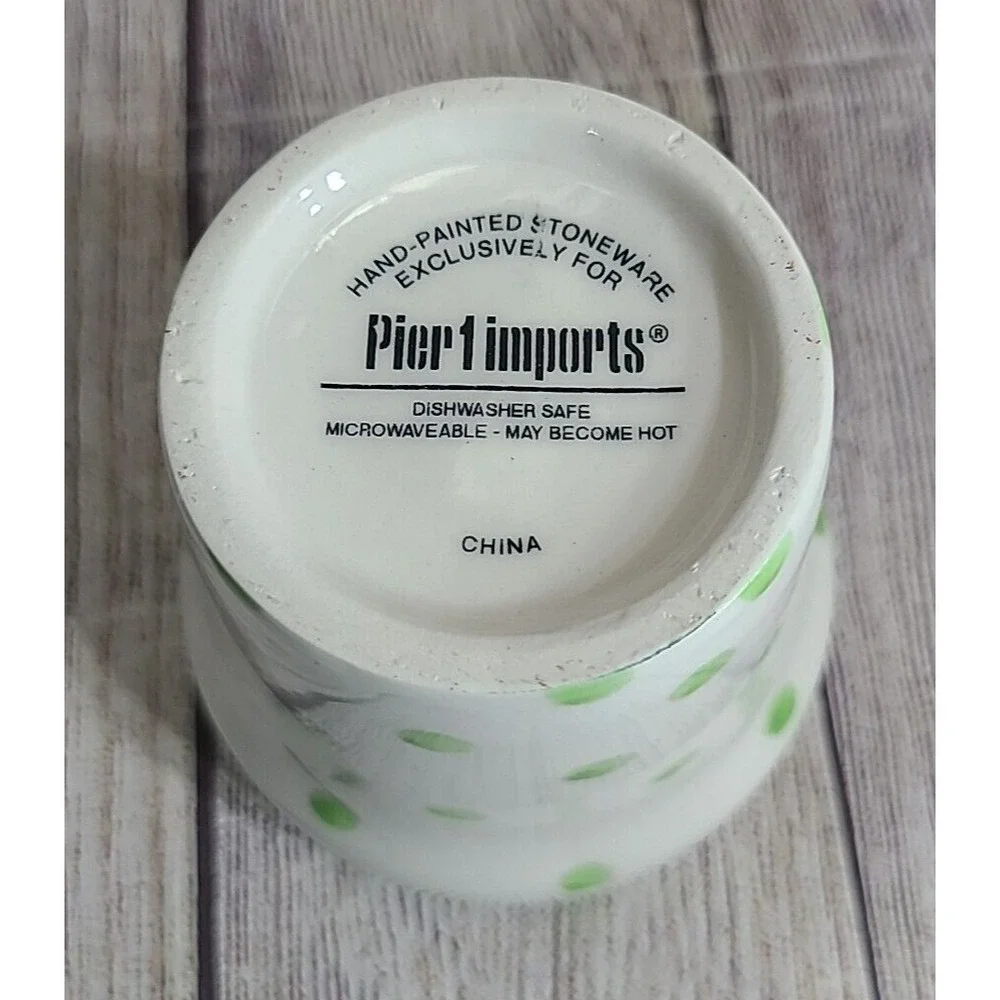Pier 1 Imports Polka Dot Flowerpot 2 Cup Measuring Cup White Green Stoneware